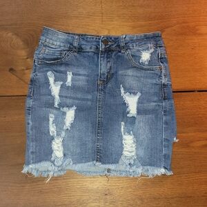 Wax Jean Blue Distressed Pencil Skirt